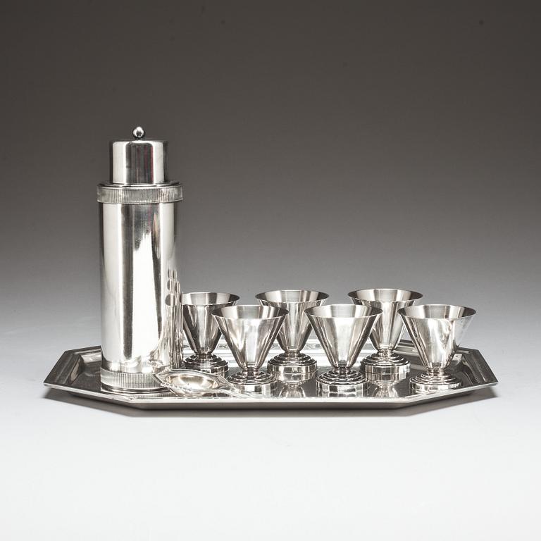 COCKTAILSET, 9 delar, nysilver, 1900-tal.