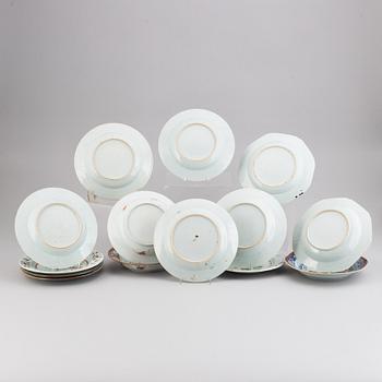 14 export porcelain dishes, Qing dynasty, Qianlong (1736-95).