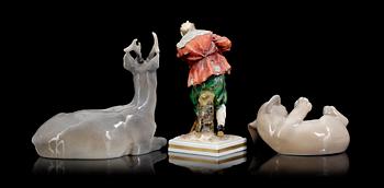 FIGURINER, 3 st, porslin, bla Royal Copenhagen, 1900-tal.