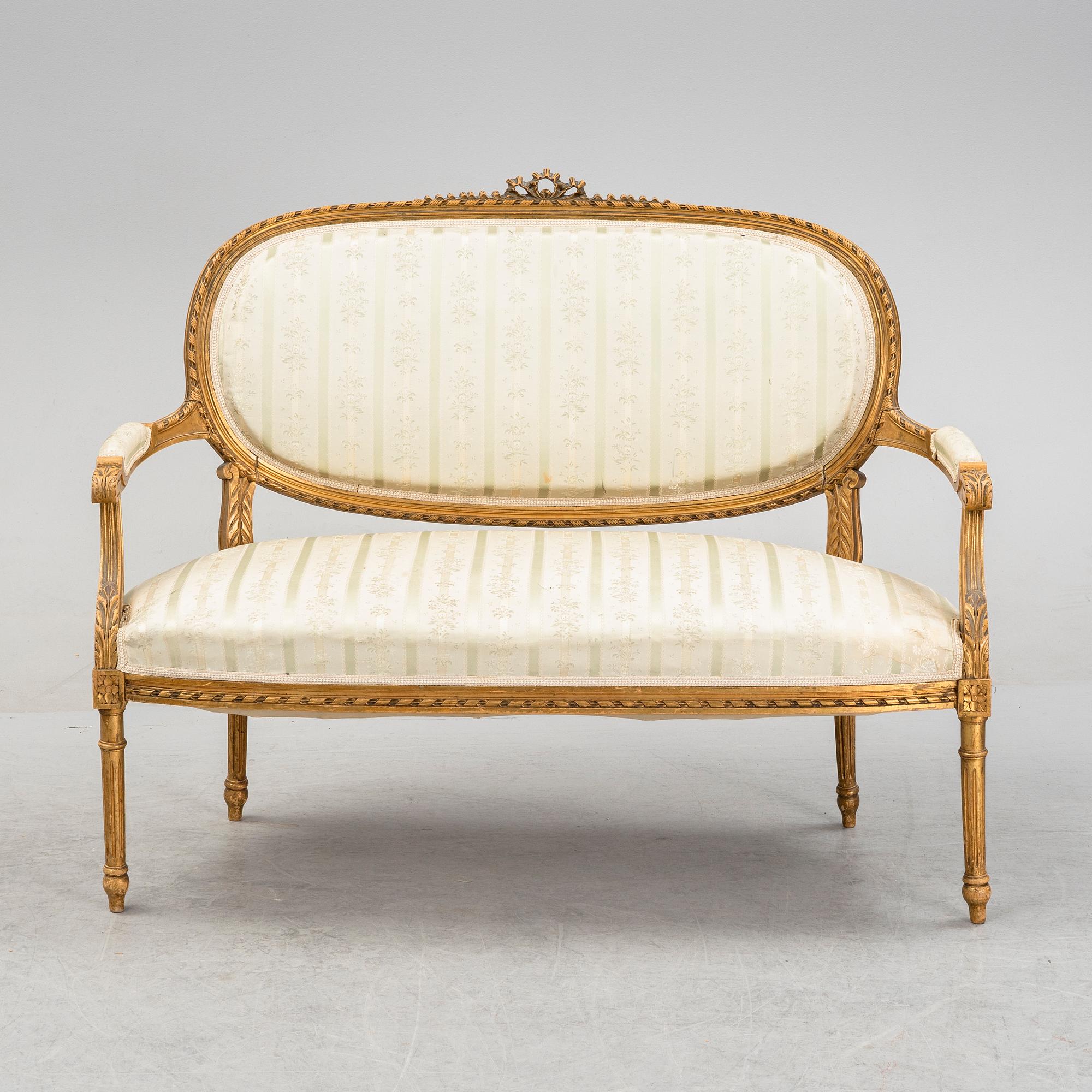 Soffa samt stolar, gustaviansk stil 1800-talets slut.