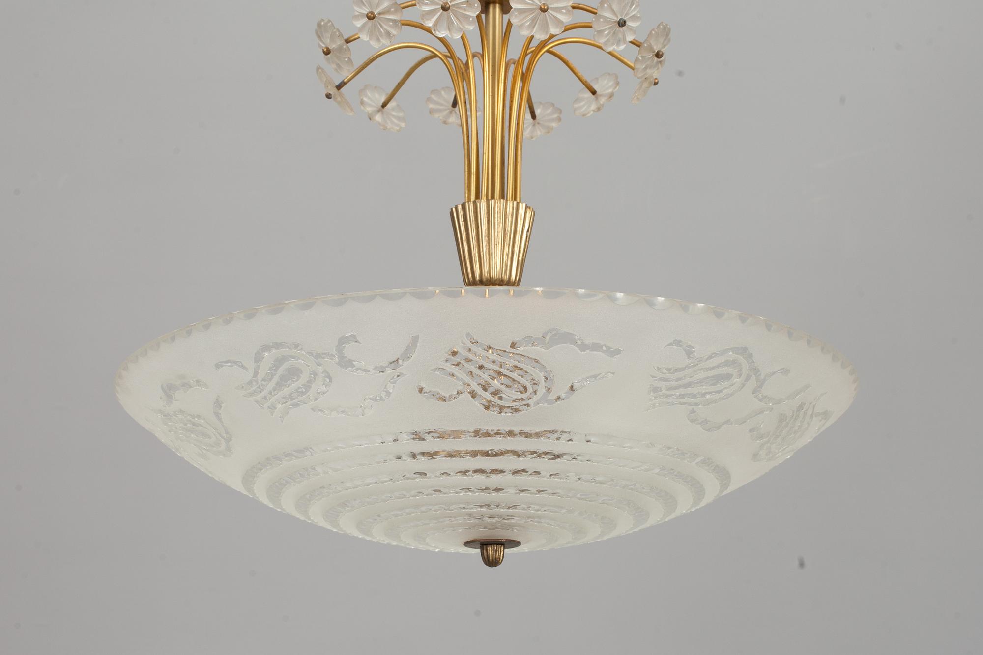 TAKLAMPA, troligen Orrefors, 1900-talets mitt.