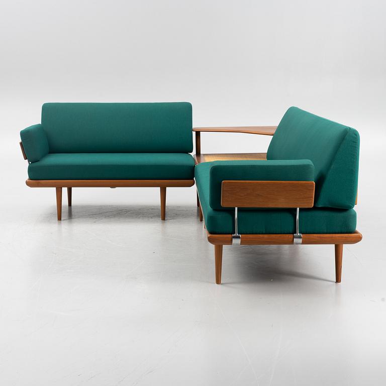 Peter Hvidt & Orla Mølgaard Nielsen, a three piece Danish 'Minerva' sofa suite with a table for France & Son, 1950s/1960.