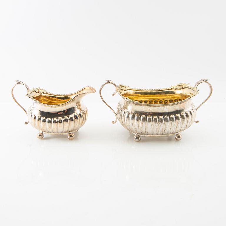 Solomon Hougham sugar bowl and cream jug sterling silver London circa 1810.