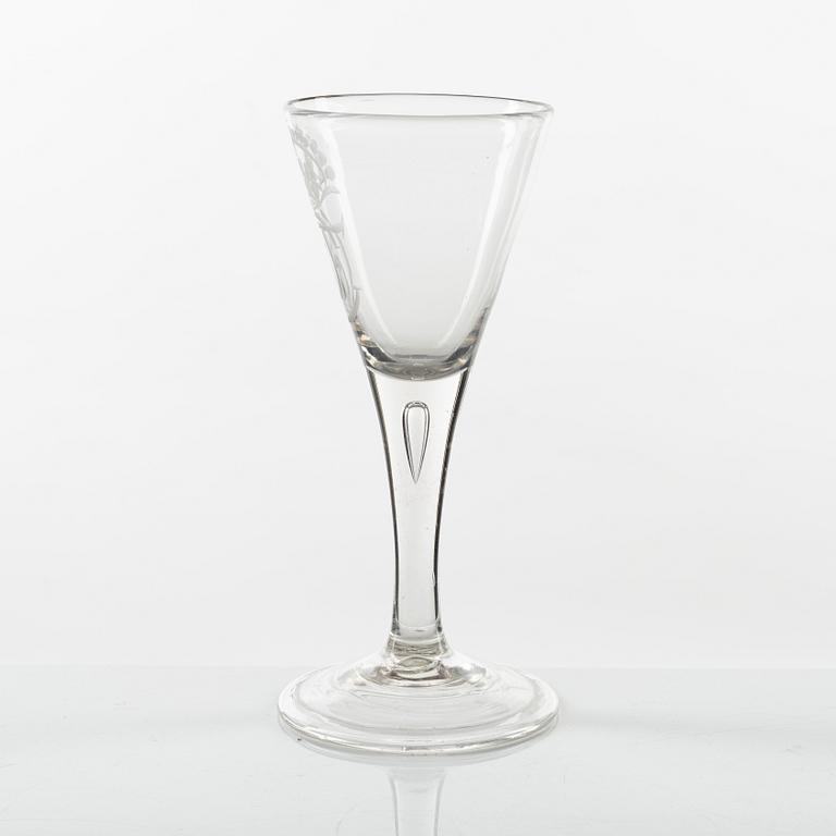 An engraved glass, 18th Century.