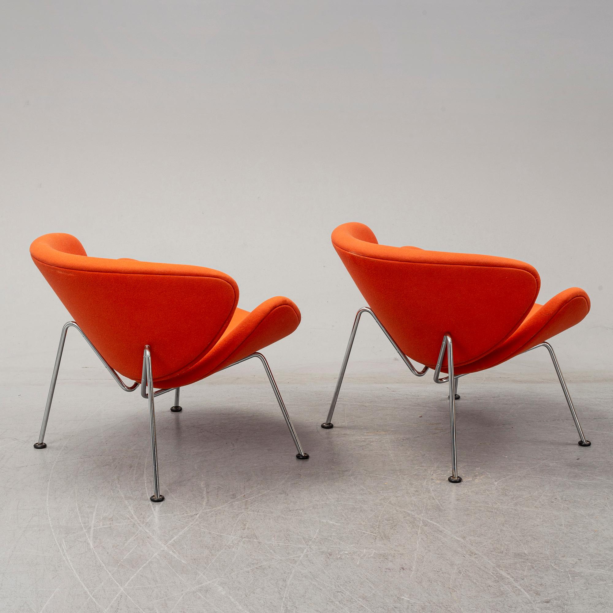 A pair of second half fhe 20th century Pierre Paulin "Orange Slice" chairs from Artifort,