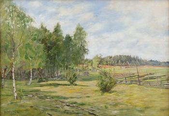 ELIAS MUUKKA, BIRCH TREES IN A SUMMER LANDSCAPE.