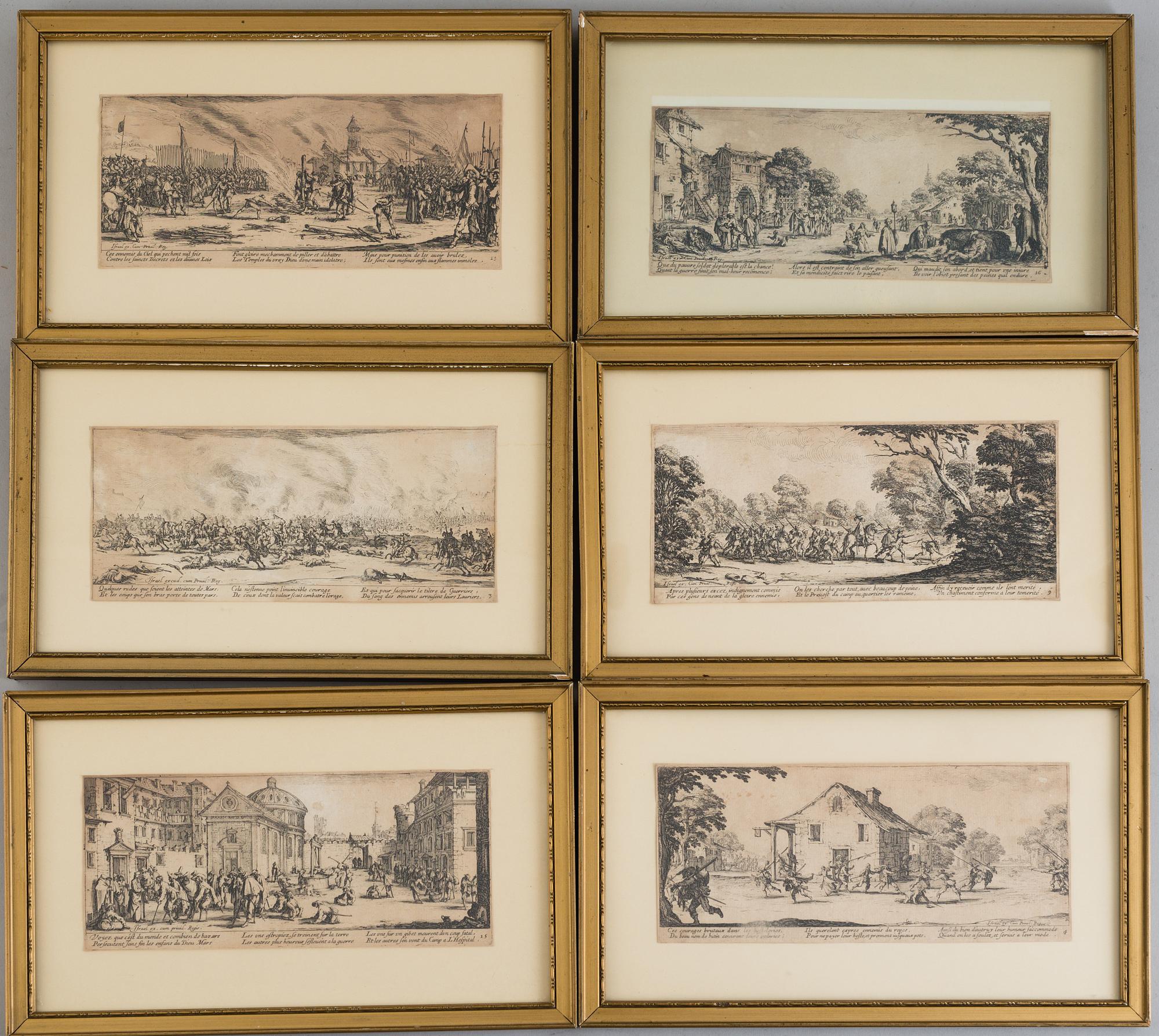 JACQUES CALLOT, the complete set of 18 etchings, 1633, second and third state mixed in the set.