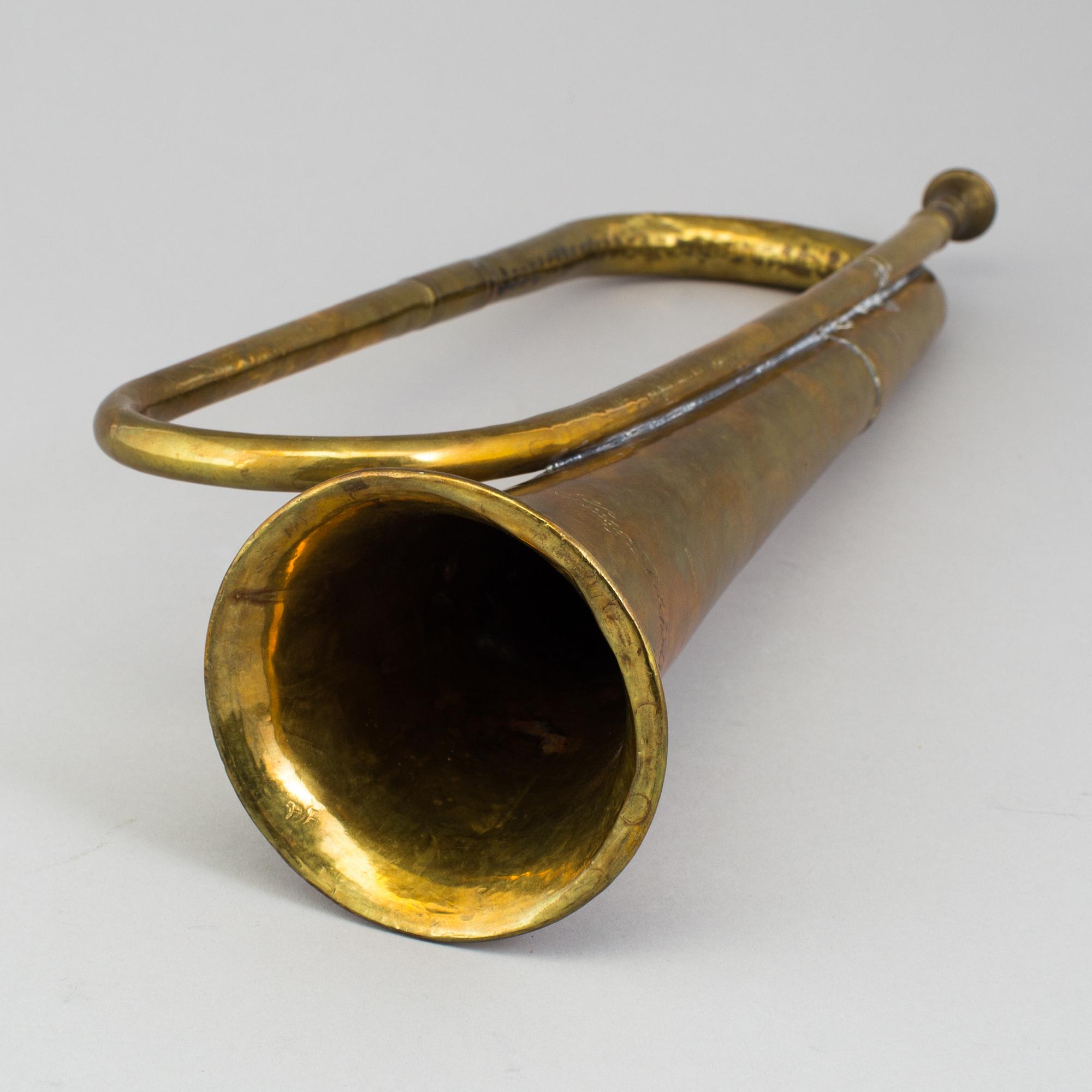 A Swedish early 20th century military brass horn Ahlberg & Ohlsson, Stockholm.