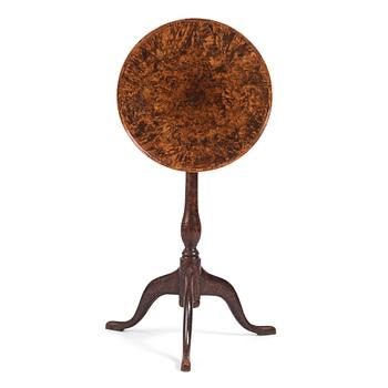 A burr-alder tilt-top table by J. Sjölin (master 1767-1785).