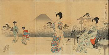 Toyohara Chikanobu,  "Fukiage no yu Fuji (Mount Fuji in the Evening seen from Fukiage Garden)".