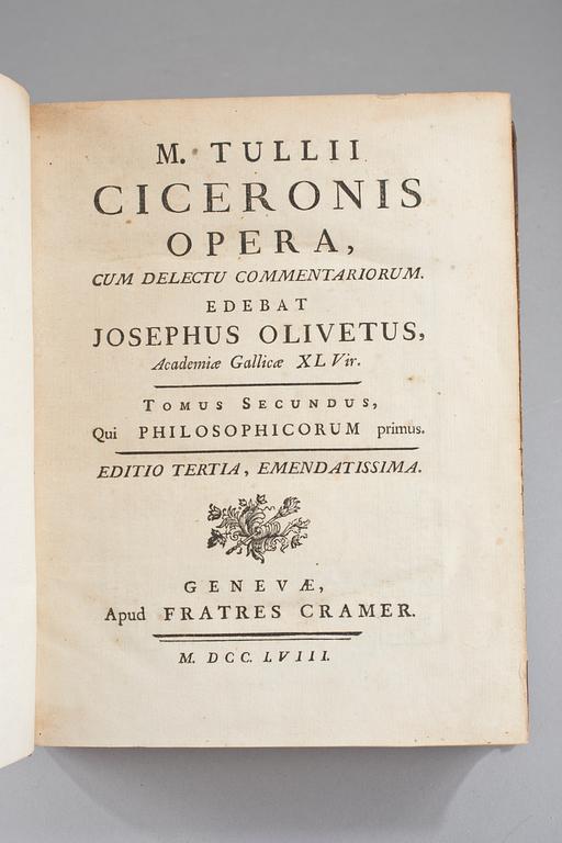 BÖCKER, 9 st. "CICERONIS OPERA", M. Tullii, Geneve, 1758.