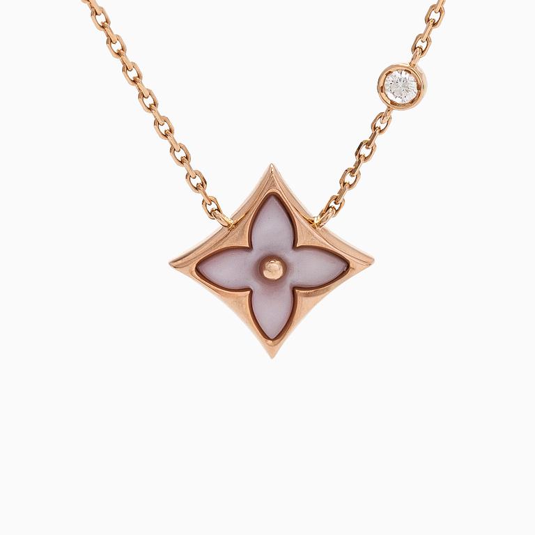 Louis Vuitton, an 18K rose gold "Color Blossom BB Star" necklace with pink mother-of-pearl and a brilliant-cut diamond.