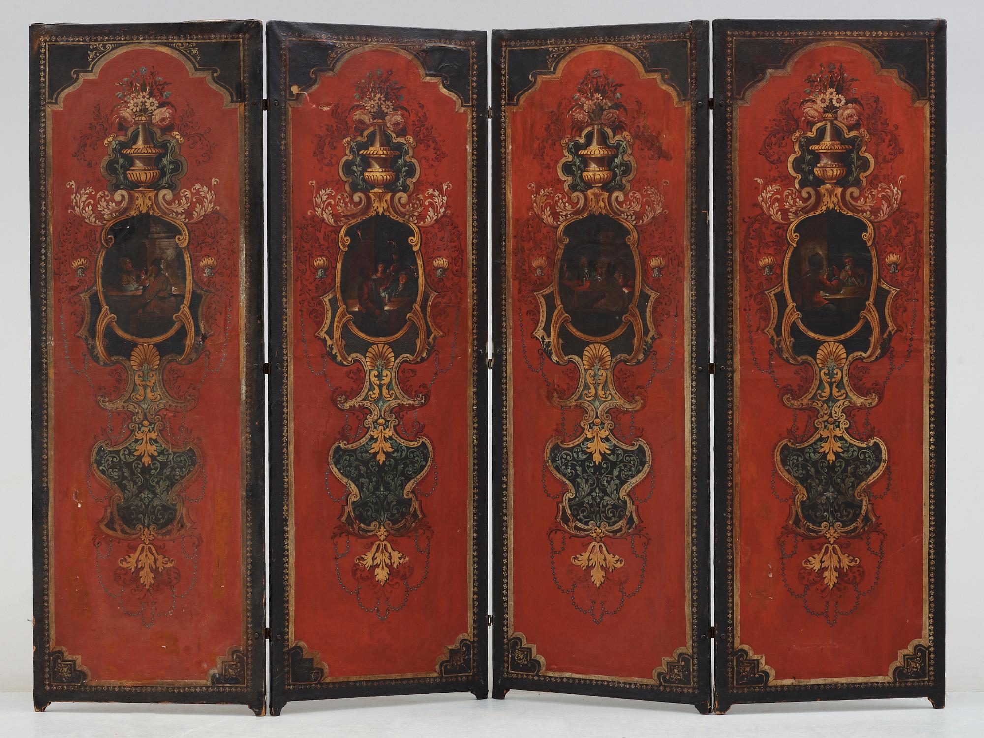 VIKSKÄRM, 4 delar, 1700-/1800-tal. Olja på duk.