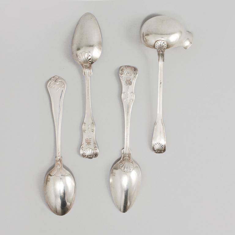 PARTI SILVER, 6 delar, Sverige samt svenska importstämplar, 1800-talets mitt- 1900-talets första hälft, vikt 760 gram.