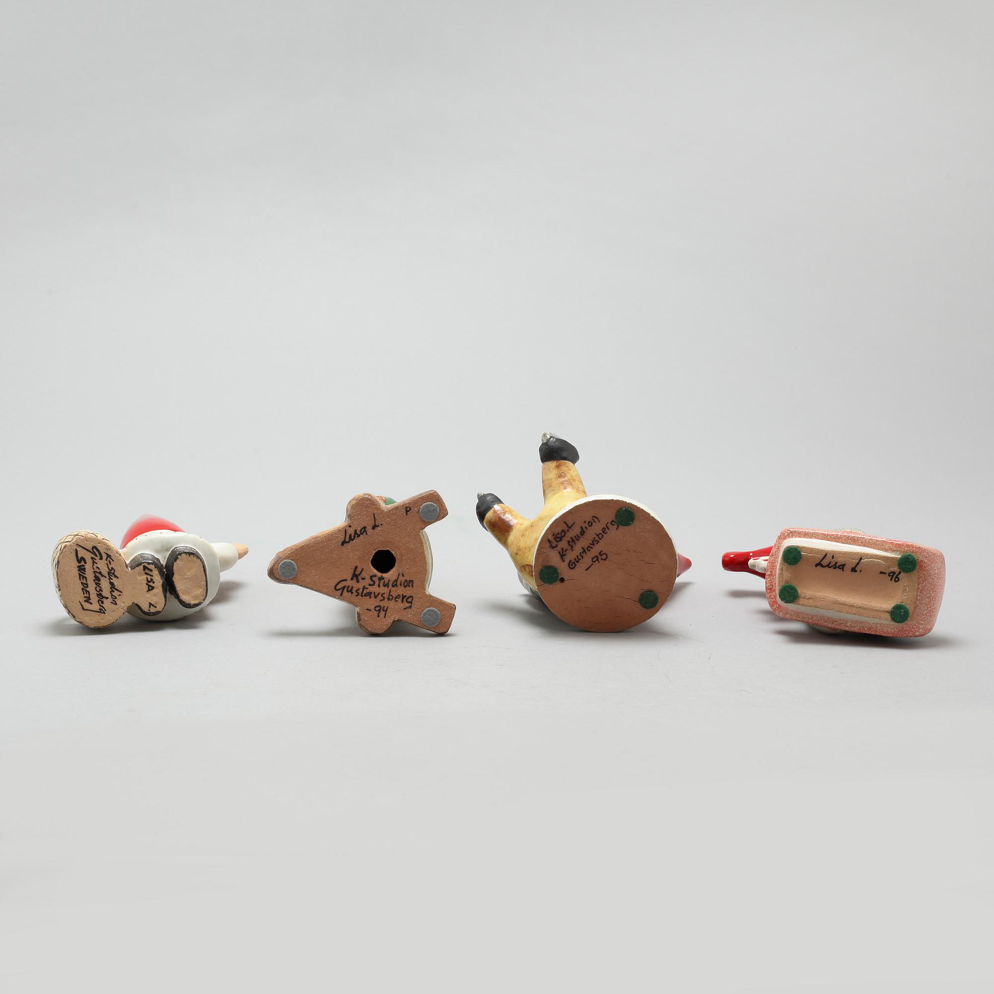 Four figurines by Lisa Larson, stoneware, Gustavsberg, K-Studio, end of the 20th century.