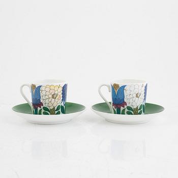 Stig Lindberg, coffee cups with saucers, 6 pcs, and one accompanying cup, "Tahiti", bone china, Gustavsberg 1970s.