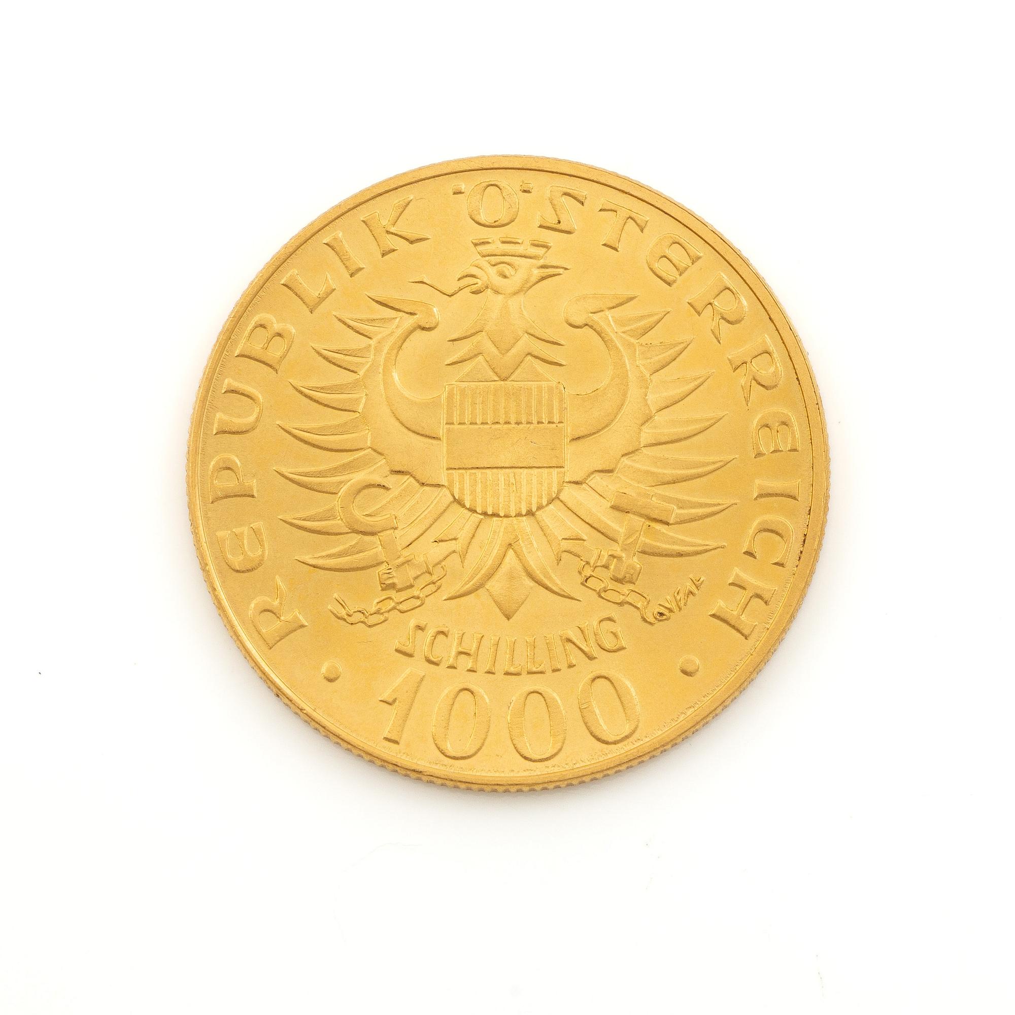Gold coin, Austria, 1,000 schillings, 1976.