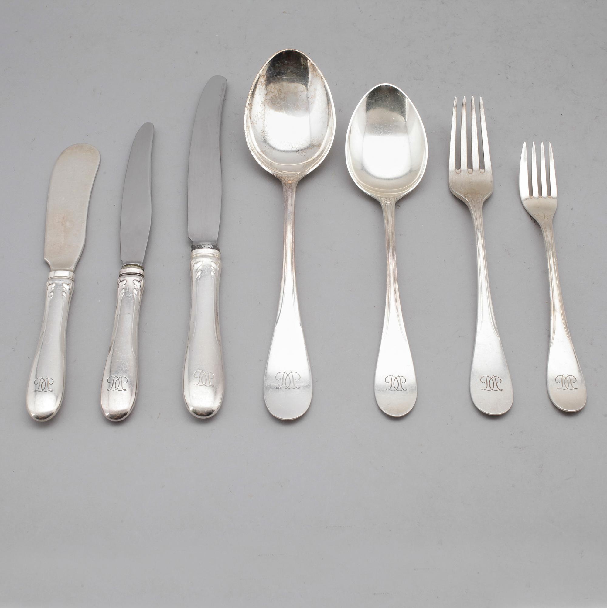 BESTICK, 78 delar, silver, WA Bolin, Stockholm 1950-tal. Vikt med stålblad ca 4269 gram.