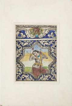 A Persian (Iranian)  tile, glazed pottery, Qajar dynasty, 19th century.