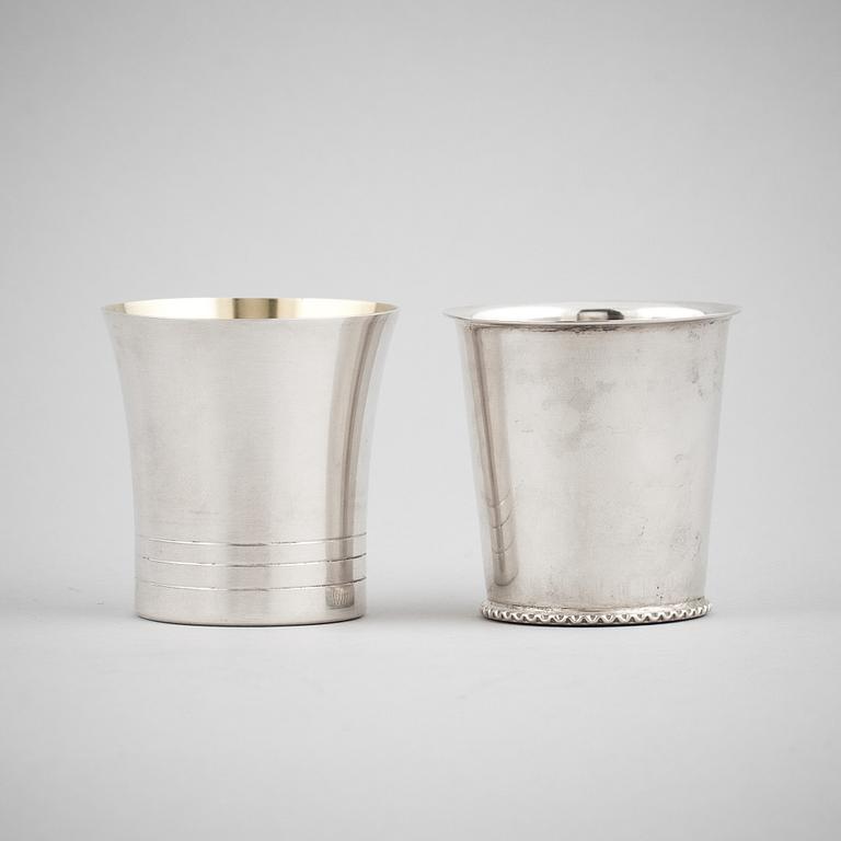 PUNCHBÄGARE, silver, 6+6 st. GAB resp ABG. 1950-tal. Tot vikt ca 330 g.