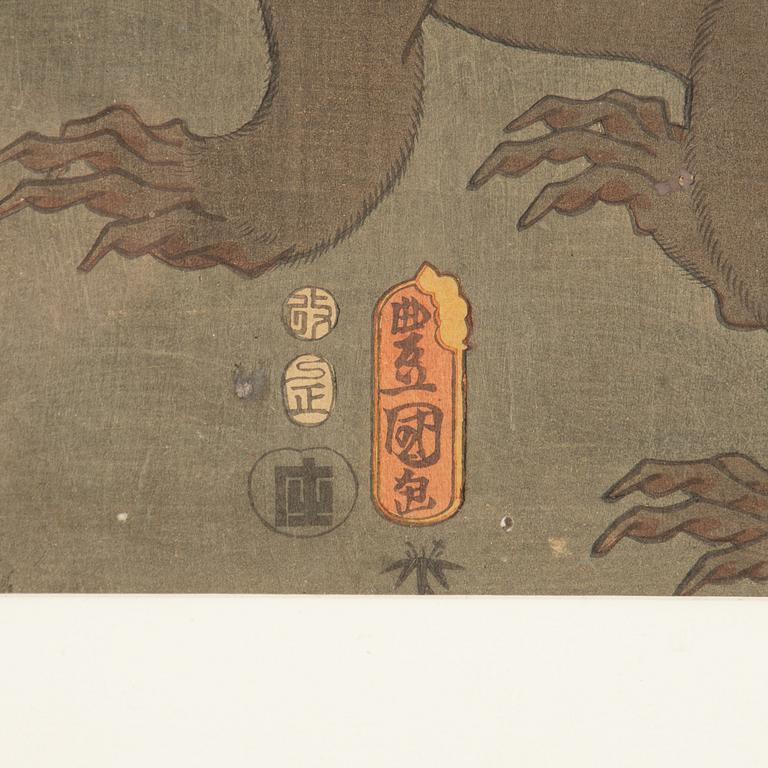 Utagawa Kunisada, "Yakusha-e" (Kabuki actor and a Giant rat).