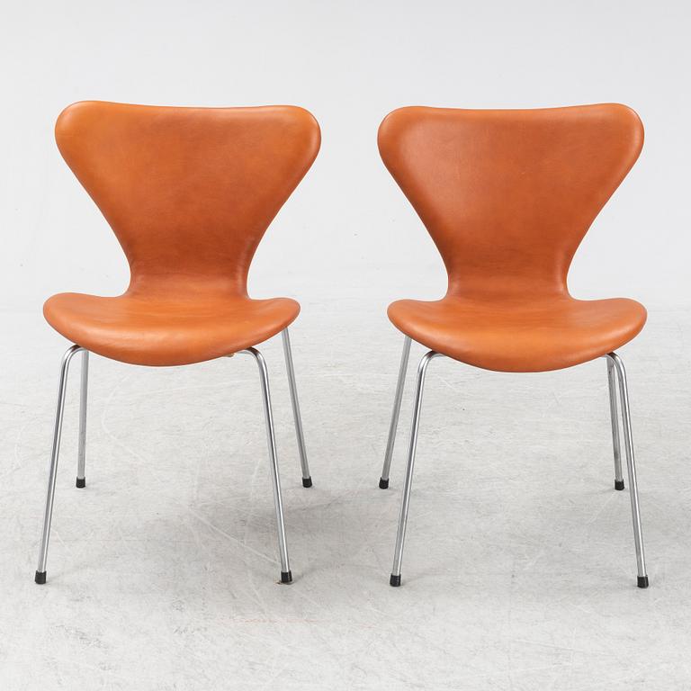 Arne Jacobsen, stolar, 6 st, "sjuan", Fritz Hansen, Danmark, sent 1900-tal.