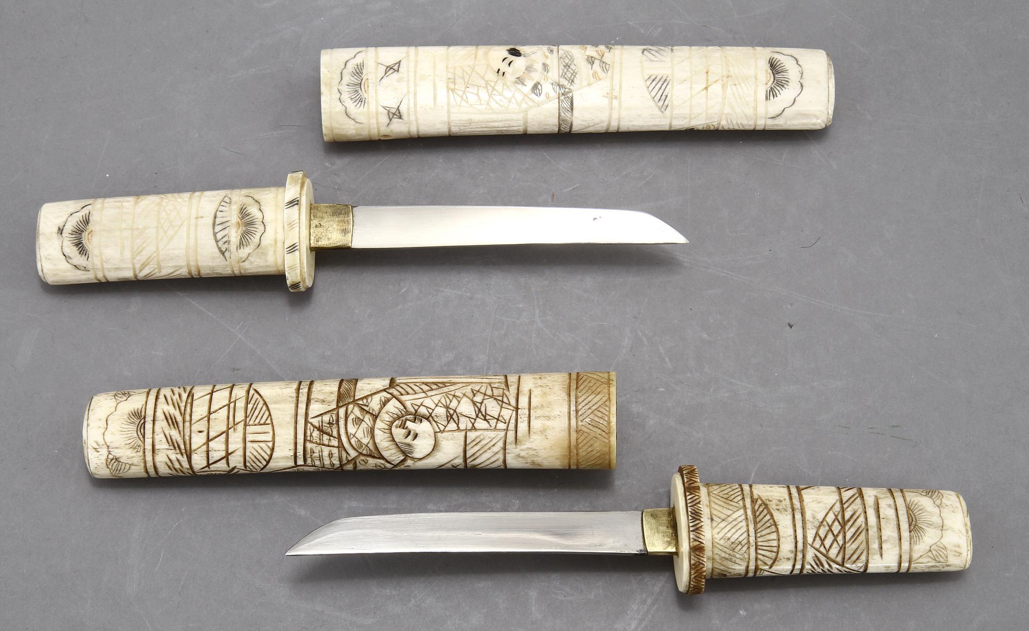 KNIVAR, 2 st, ben, orientaliska, 1800/1900-tal.