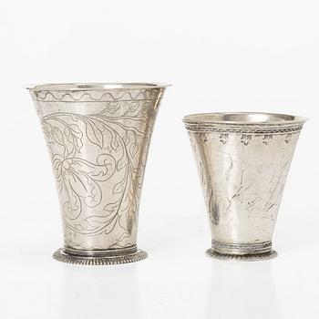 Two Swedish silver 18th Century beakers.