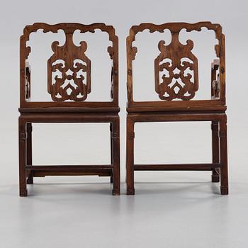 A pair of Zitan armchairs, 18/19th Century.