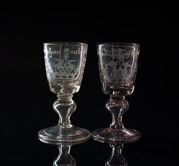 A set of two German engraved wedding goblets, end of 18th Century.