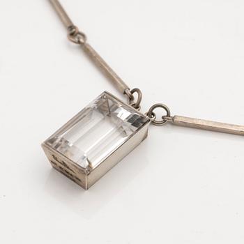 Wiwen Nilsson, Pendant, sterling silver with faceted rock crystal, Lund 1944.