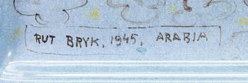 Rut Bryk, Teepöytä, tarjotin keramiikkaa, signeerattu Rut Bryk, 1945, Arabia.