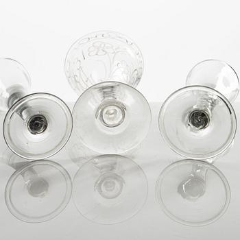 A set of three Swedish wine glasses, 18th/19th century.