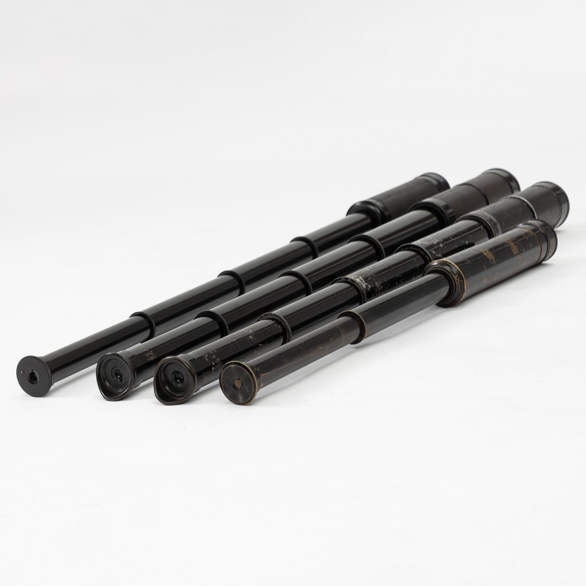 Four telescopes, 20th century, of which 2 by Busch.