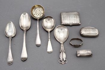 PARTI SILVER, 9 delar, bl a Nils Hellberg, Stockholm, 1792. Vikt 355 gram.