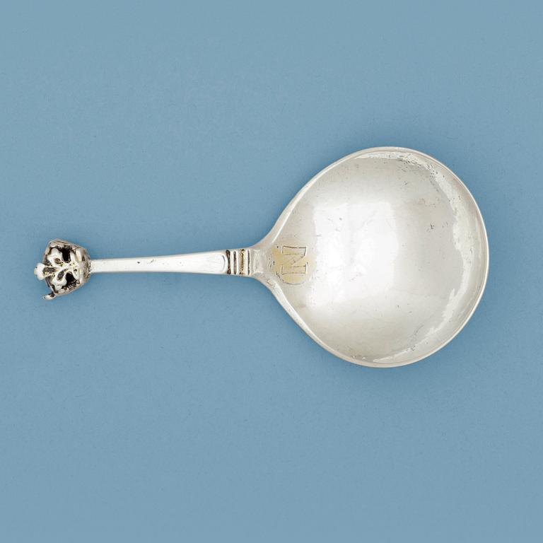 A Swedish 16th century parcel-gilt spoon, unidentified makers mark, possibly Vä.