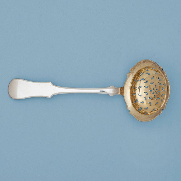 A Russian 19th century parcel-gilt sugar-spoon, marks of Jonas Auvin, St. petersburg 1859.