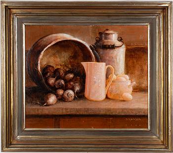 Fritz Jakobsson, Still Life with Onions, Eggs, Plate, and Jugs.