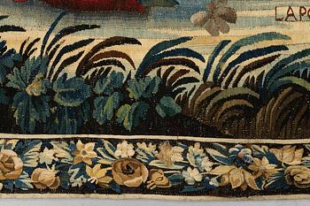 A tapestry, “La poesie pastoral”, tapestry weave, ca 251,5 x 283 cm, after Boucher, France 18th century.