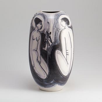 a mid 20th century earthenware floor vase designed by Mette Doller for Andersson och Johansson i Höganäs.