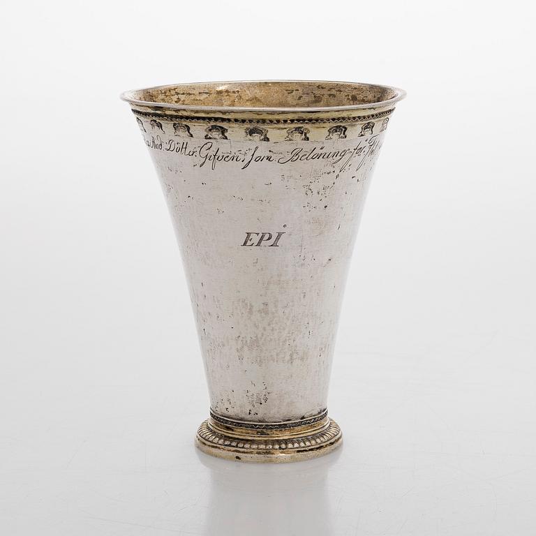 An 18th-century parcel-gilt silver cup, maker's mark of Nils Trybom, Linköping, Sweden 1760.