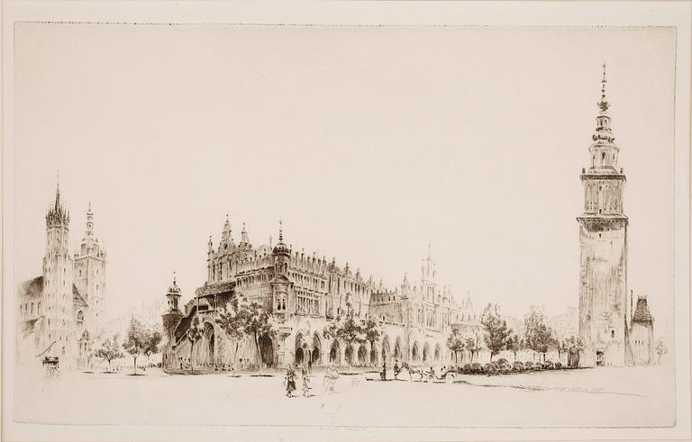 FREDERICK ARTHUR FARRELL, etsningar 8 st, i mapp "Poland and danzig", omkring 1925.
