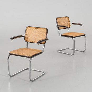 A PAIR OF MARCEL BREUER THONET ARMCHAIRS, signed Thonet 80.