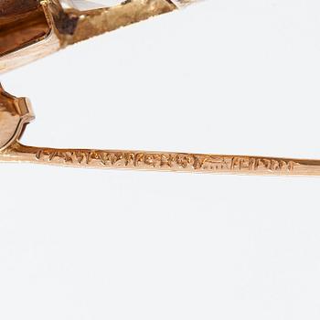Matti Hyvärinen, brosch, 14K guld, bergskristall, glimmerskiffer, Sirokoru, Åbo.