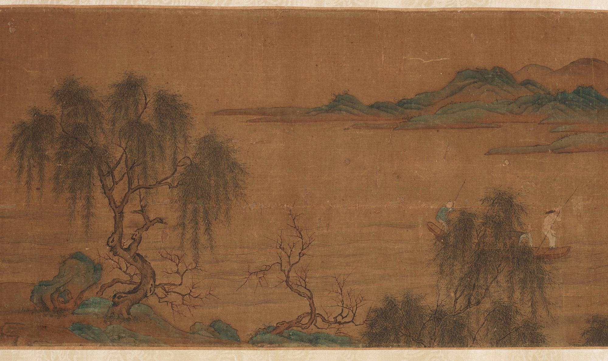 RULLMÅLNING, okänd konstnär i Qiu Yings stil (c 1494-1551), Qingdynastin, troligen 1800-tal.