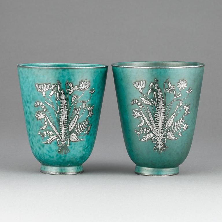 VASER, ett par, flintgods, "Argenta", Wilhelm Kåge, 1900-talets mitt.