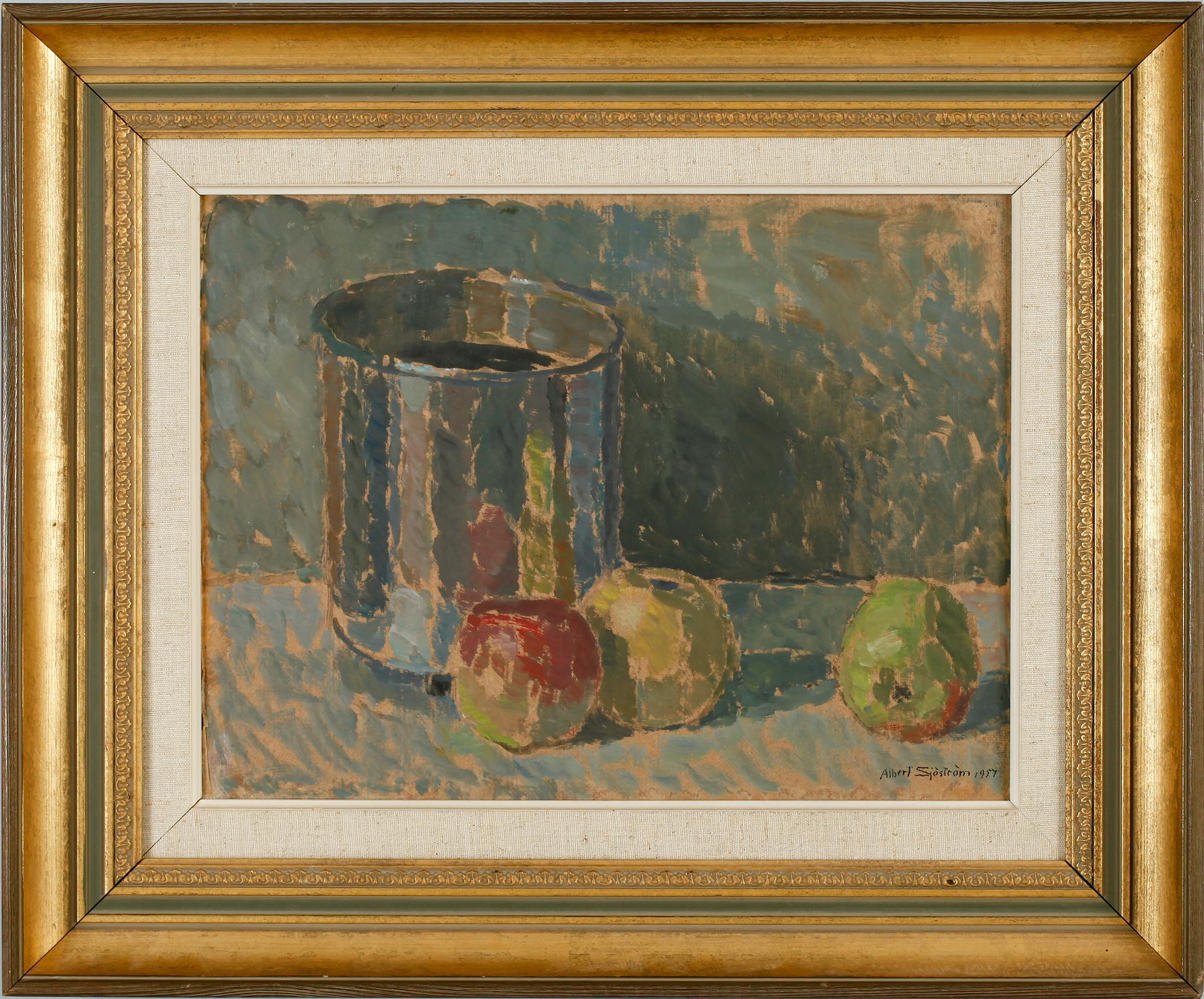 ALBERT SJÖSTRÖM, olja på pannå, sign och dat 1957.