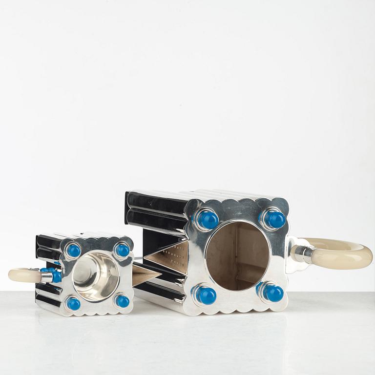 Michael Graves, a five pieces sterling tea- and coffee service, limited edition by Alessi, Italy 1985.