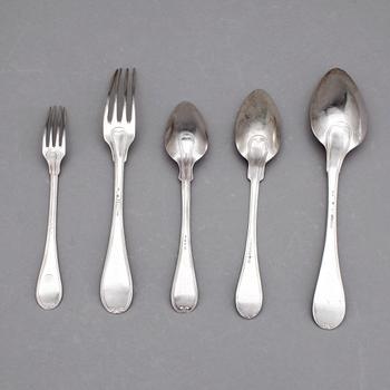 BESTICKSERVISDELAR, 37+1 st, silver, bland annat Adolf Zethelius, Stockholm, 1813. Vikt ca 1892g.