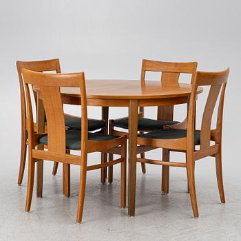 Carl-Evert Ekström, dining table with four chairs, AB Johansson & söner, Hyssna. Mid-20th century.